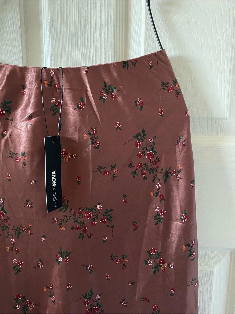 Fashion Nova Copper Satin Floral Maxi Skirt - Picture 3 of 6